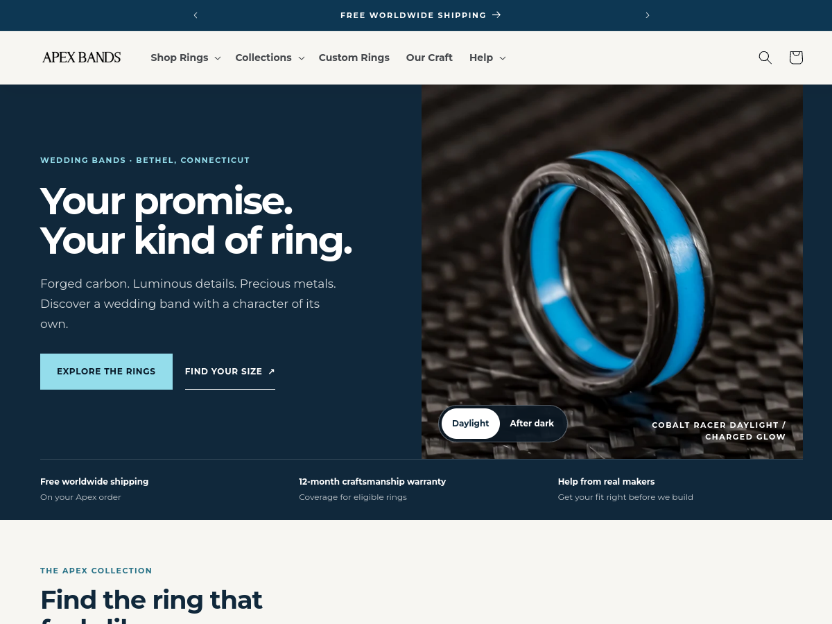 Screenshot of the Apex Bands storefront