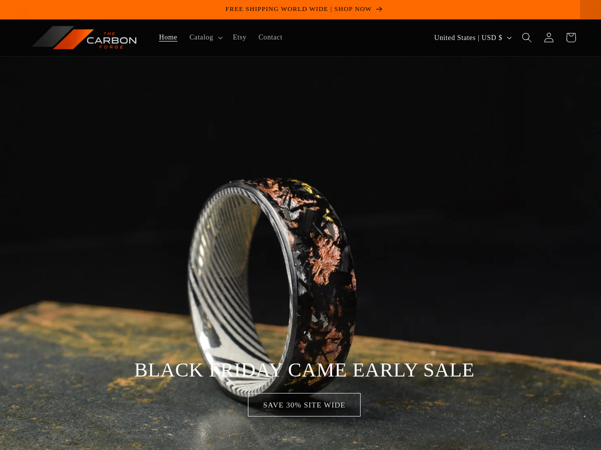 Screenshot of the The Carbon Forge storefront