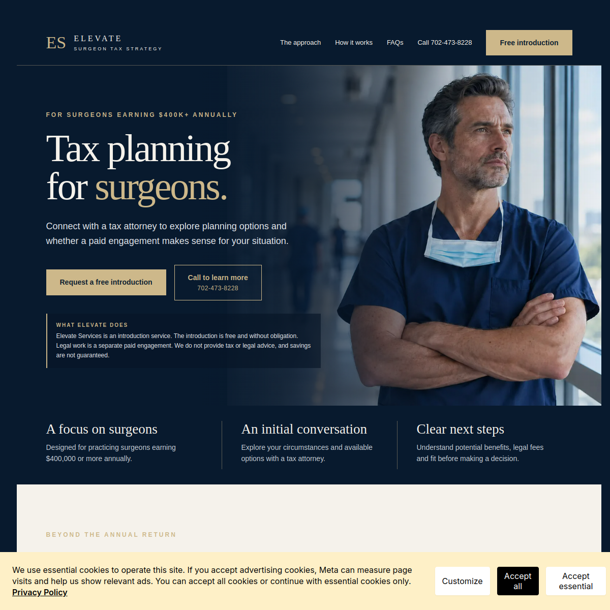Screenshot of the Elevate Surgeons website