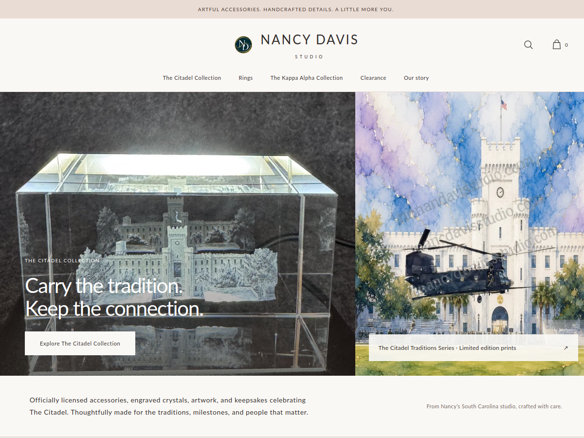 Screenshot of the Nancy Davis Studio storefront