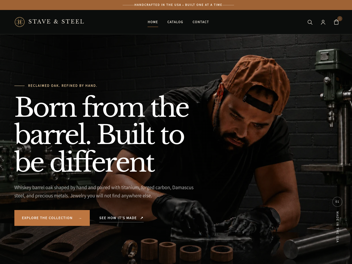 Screenshot of the Stave & Steel storefront